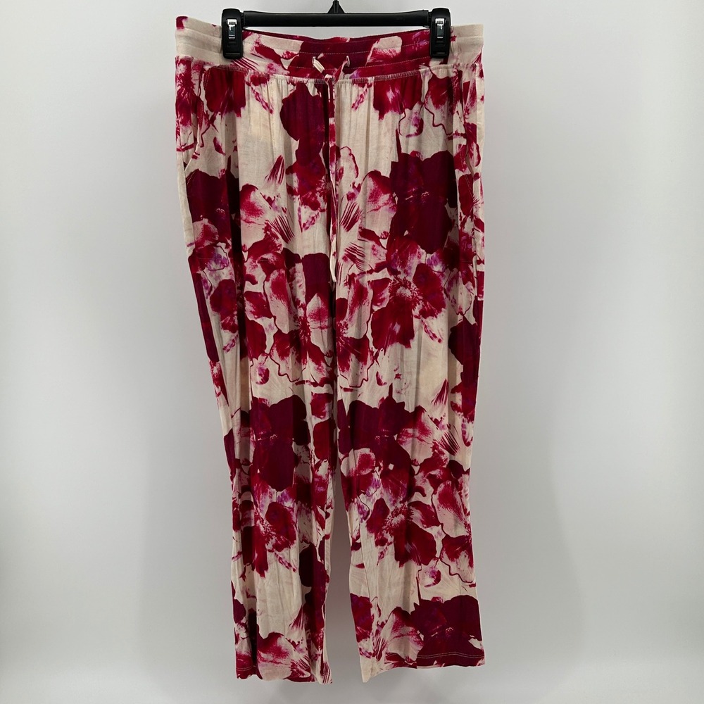 Ambrielle Sleepwear‎ Pajama Pants Burgundy Cream Floral Lightweight Soft Knit XL